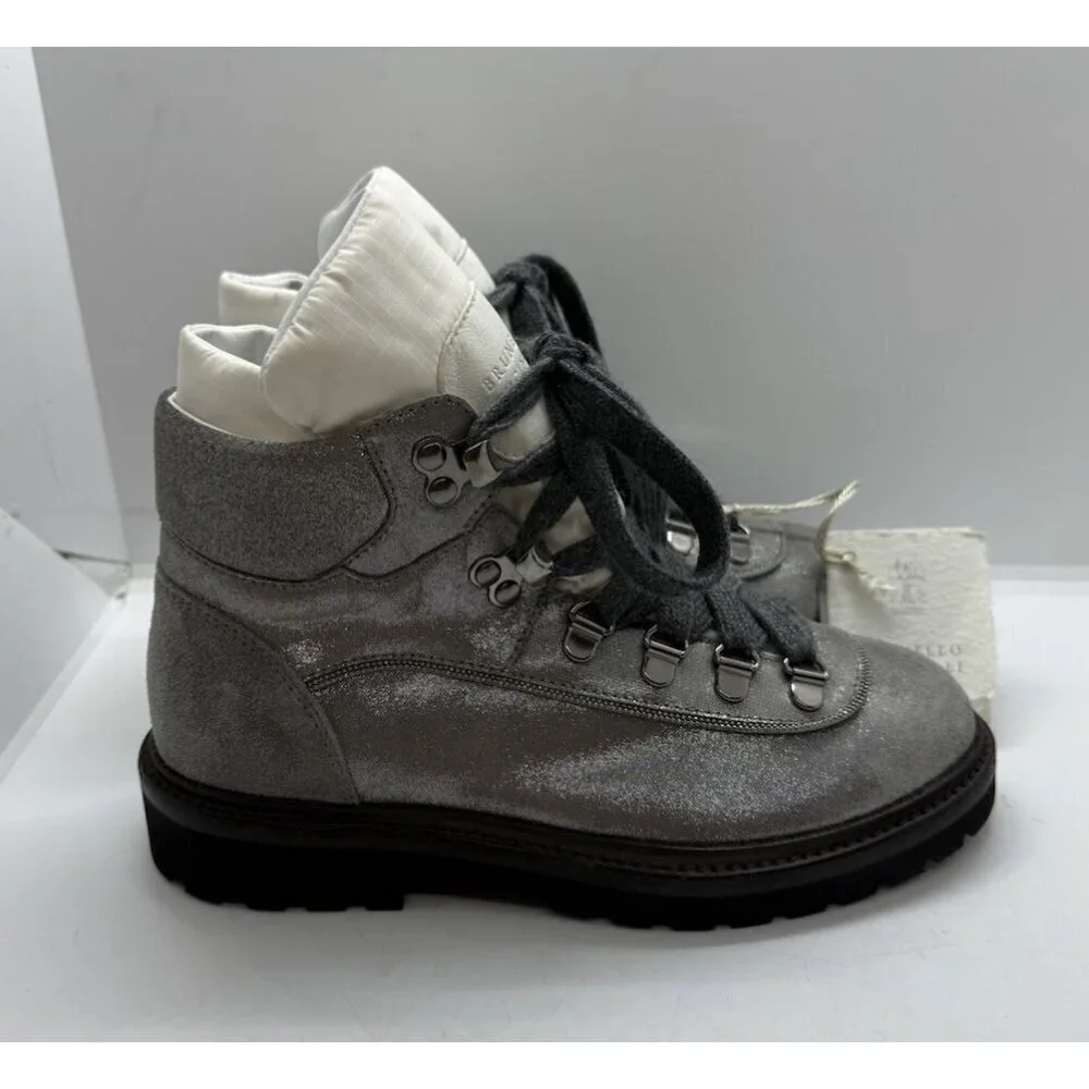 NWT Brunello Cucinelli Kids Color Block Ankle Length Lace Up Leather Boots Sz 2